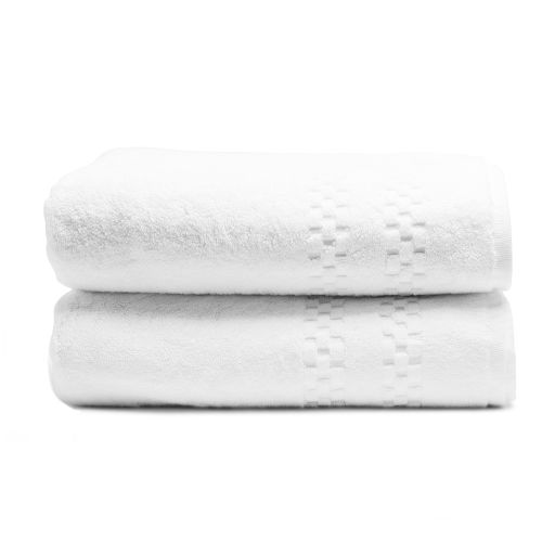 Park Avenue by Villa di Lusso Bath Towel, Cotton Check Design Border, 27x54, 17.5 lbs/dz, White